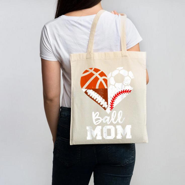 Ball Mom Heart Soccer Basketball Baseball Football Mom Canvas Tote Bag