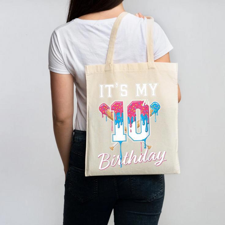 Baseball 10 Year Old Ice Cream Drip 10th Birthday Boys Canvas Tote Bag