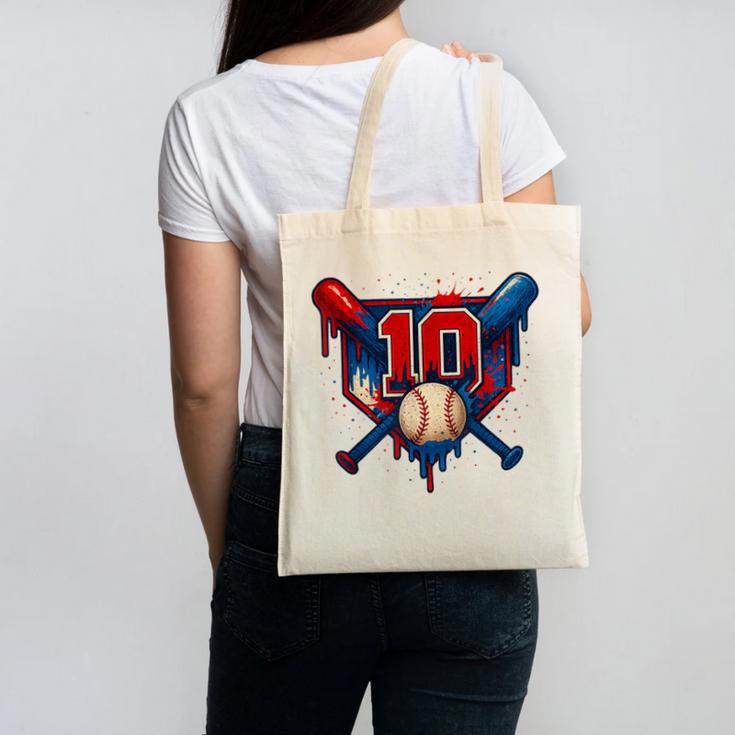 Baseball 10 Year Old Splash Drip 10th Birthday Boy Number 10 Canvas Tote Bag