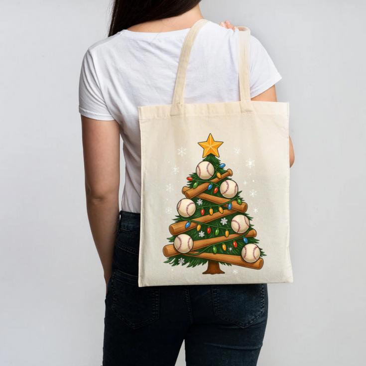 Baseball Bat Christmas Tree Lights Holiday Xmas Canvas Tote Bag