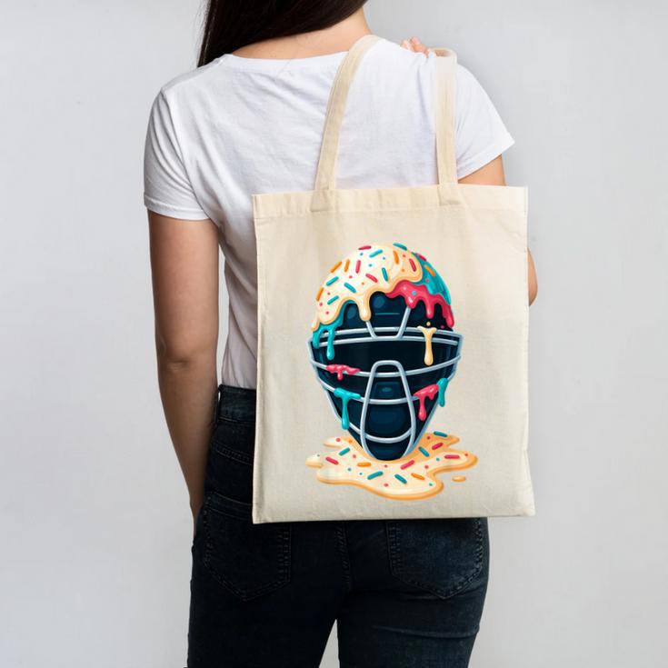 Baseball Catcher Mask Ice Cream Dripping Baseball Boy Youth Canvas Tote Bag