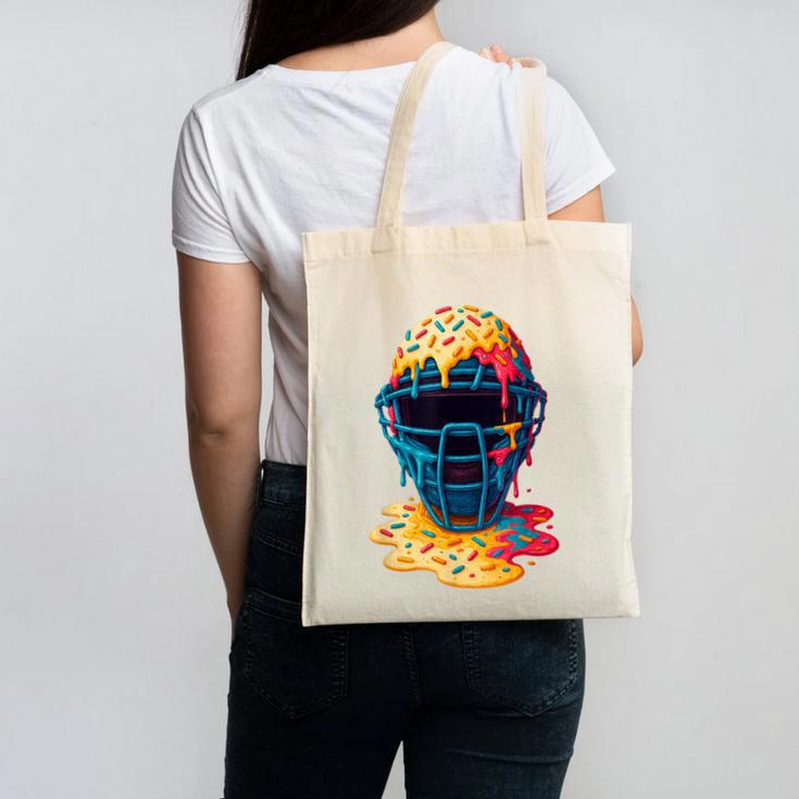Baseball Catcher Mask Ice Cream Dripping Baseball Fan Boys Canvas Tote Bag