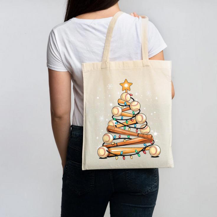 Baseball Christmas Tree Light Xmas Baseball Canvas Tote Bag