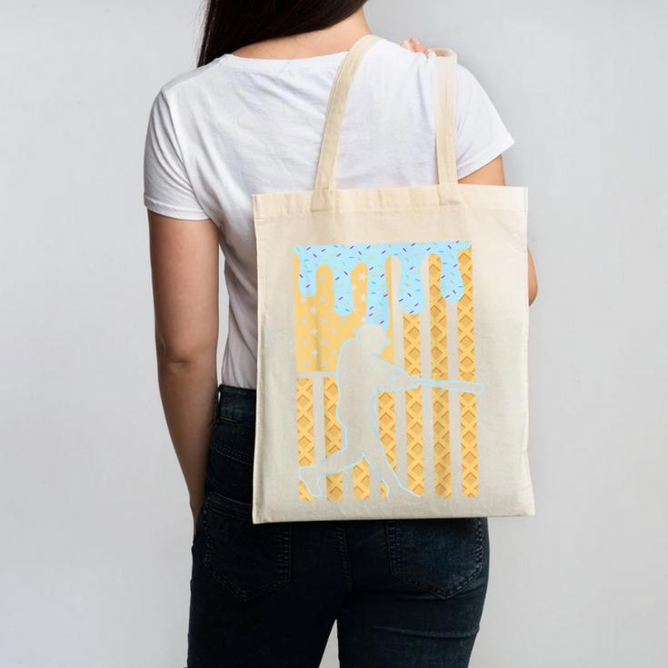 Baseball Drip Boys Dripping Ice Cream Baseball American Flag Canvas Tote Bag