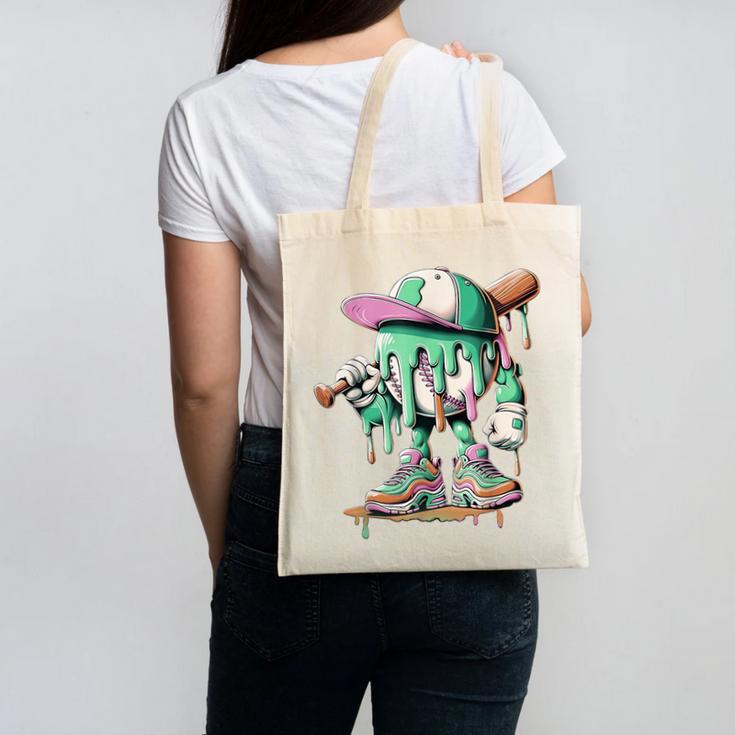 Baseball Drip For Boys Ice Cream Drip Baseball Canvas Tote Bag