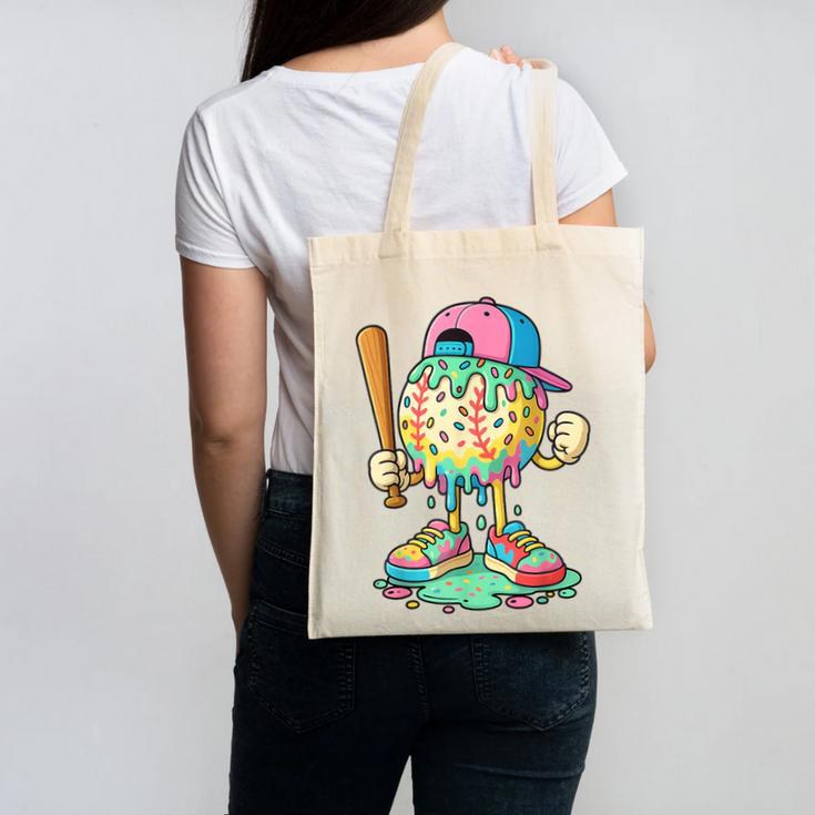 Baseball Drip For Boys Ice Cream Drip Baseball Sport Canvas Tote Bag