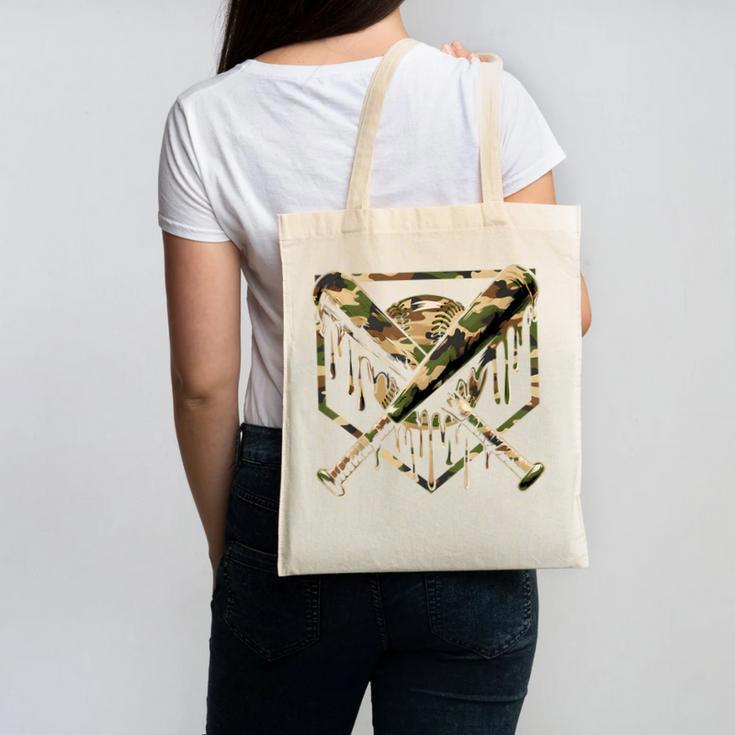 Baseball Drip Ice Cream Camo Home Plate Bats Sports Game Day Canvas Tote Bag
