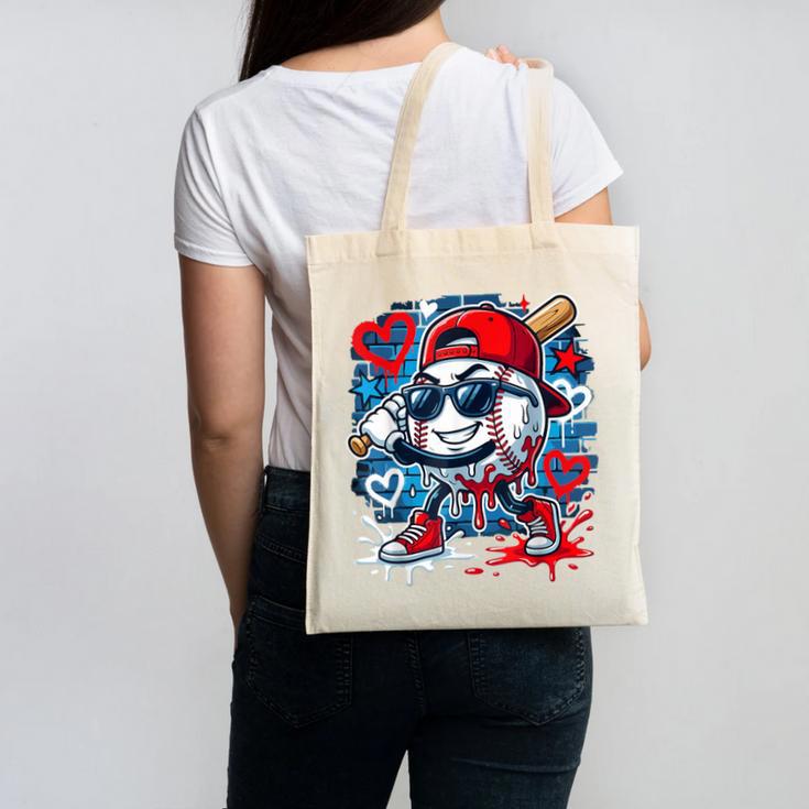 Baseball Drip Icecream Heart Valentine Day Boys Kids Red Canvas Tote Bag
