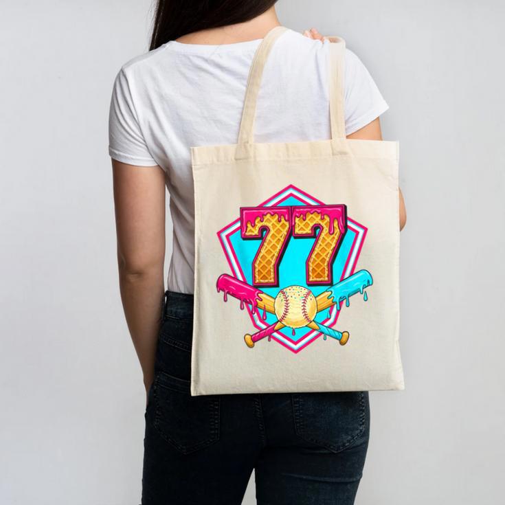 Baseball Drip Jersey Number 77 For Players & 77th Birthday Canvas Tote Bag