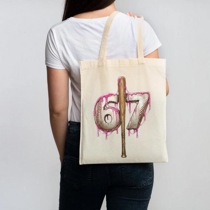 Baseball Drip Number 67 Sports Player Six Seven Meme Fan Canvas Tote Bag