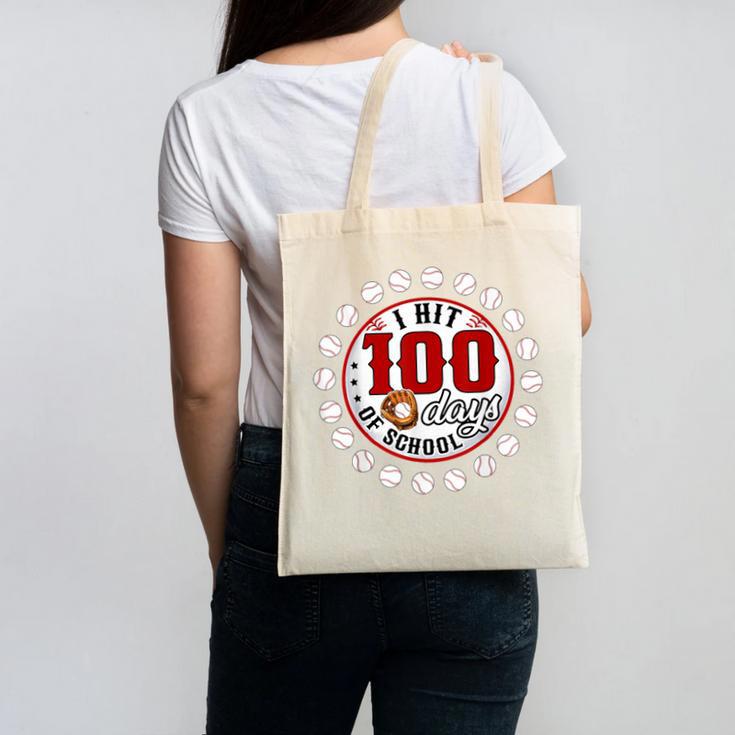 Baseball I Hit 100 Days Of School Baseball Player Kids Boys Canvas Tote Bag