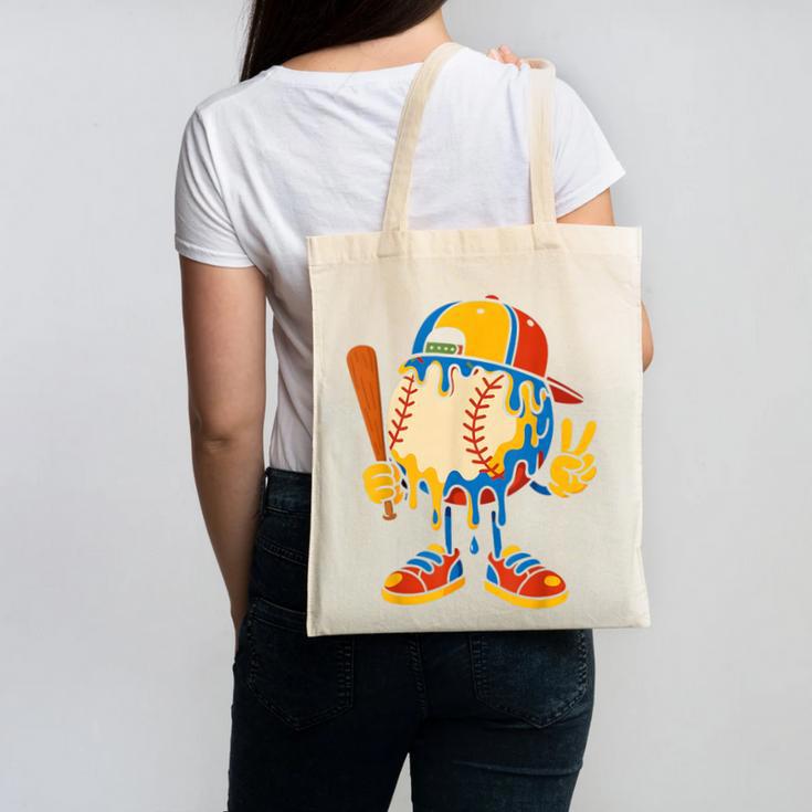 Baseball Ice Cream Drip Youth Back To School Baseball Stuff Canvas Tote Bag