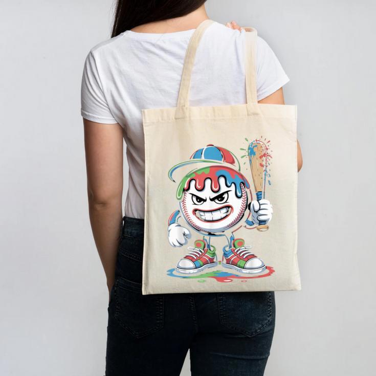 Baseball Mascot Attitude Graffiti Splash Bat Cap Canvas Tote Bag