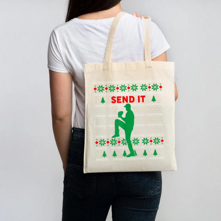 Baseball Player Christmas Pajama Send It Xmas PJs Boys Canvas Tote Bag