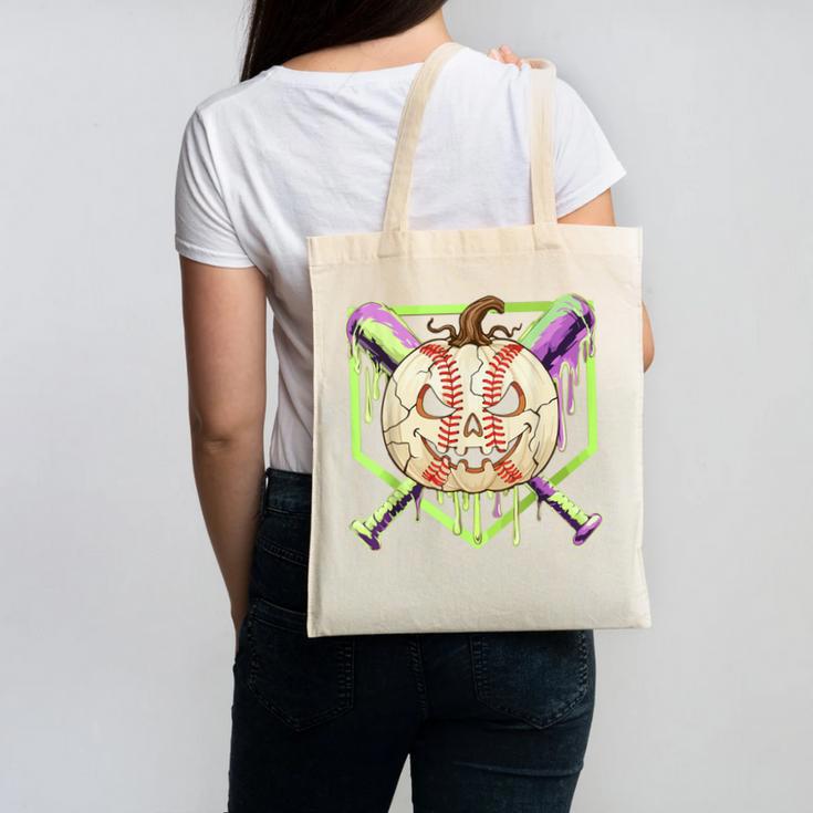 Baseball Pumpkin Halloween Baseball Drip Spooky Halloween Canvas Tote Bag
