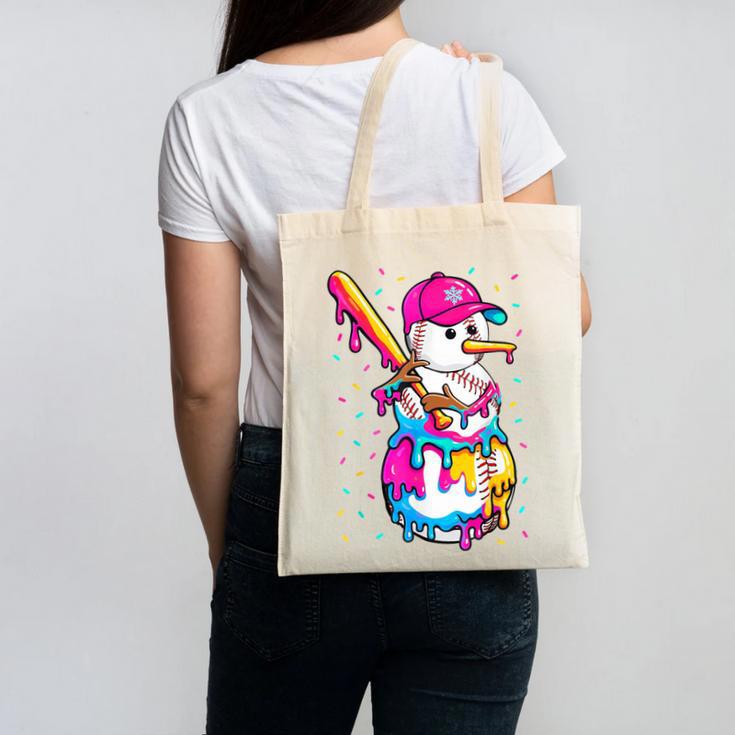 Baseball Snowman Drip Christmas Baseball Boys Men Kids Canvas Tote Bag