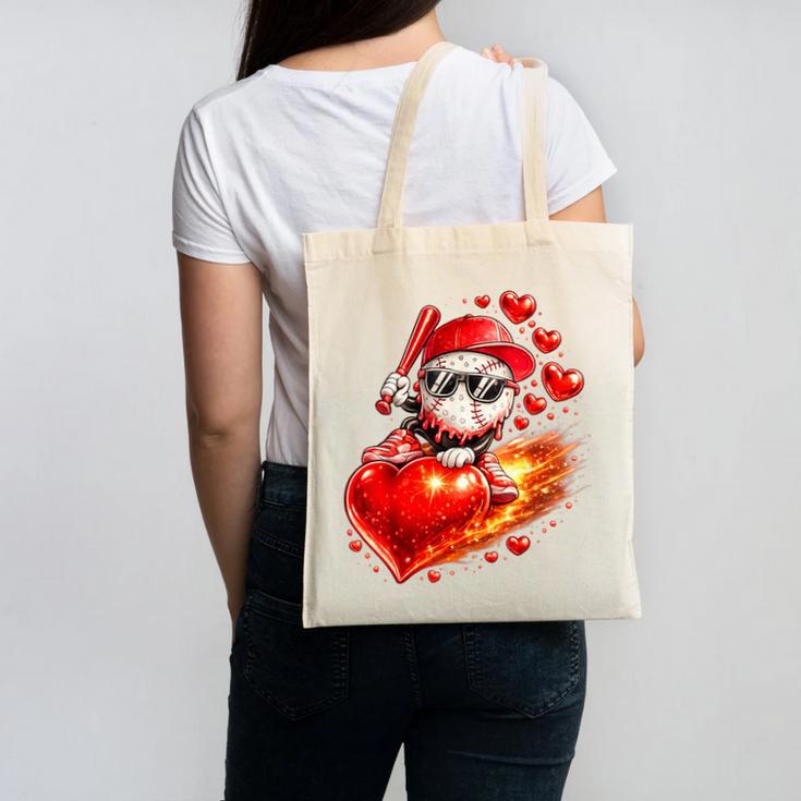 Baseball Valentine's Day Drip Ice Cream Team Canvas Tote Bag