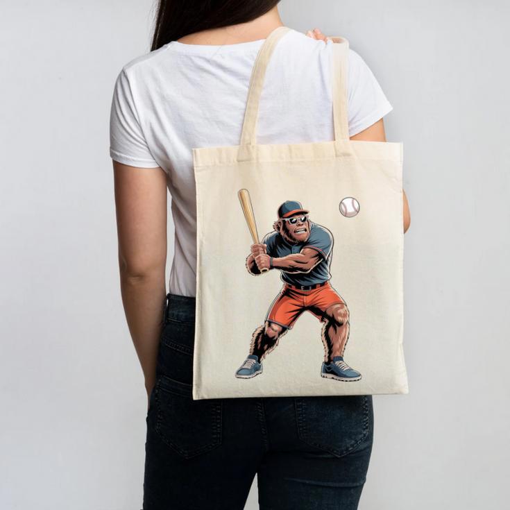 Bigfoot Playing Baseball Boys Kids Men Baseball Player Canvas Tote Bag