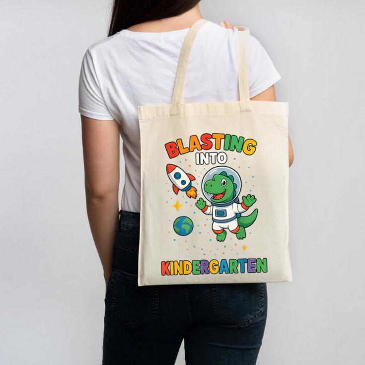 Blasting Into Kindergarten Dinosaur Astronaut Back To School Canvas Tote Bag