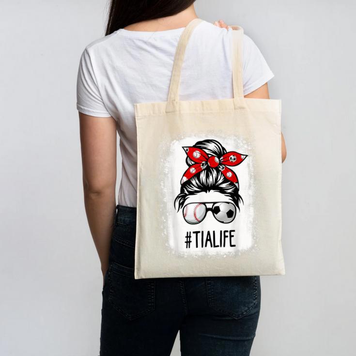 Bleached Tia Life Soccer Messy Bun Baseball Game Day Canvas Tote Bag