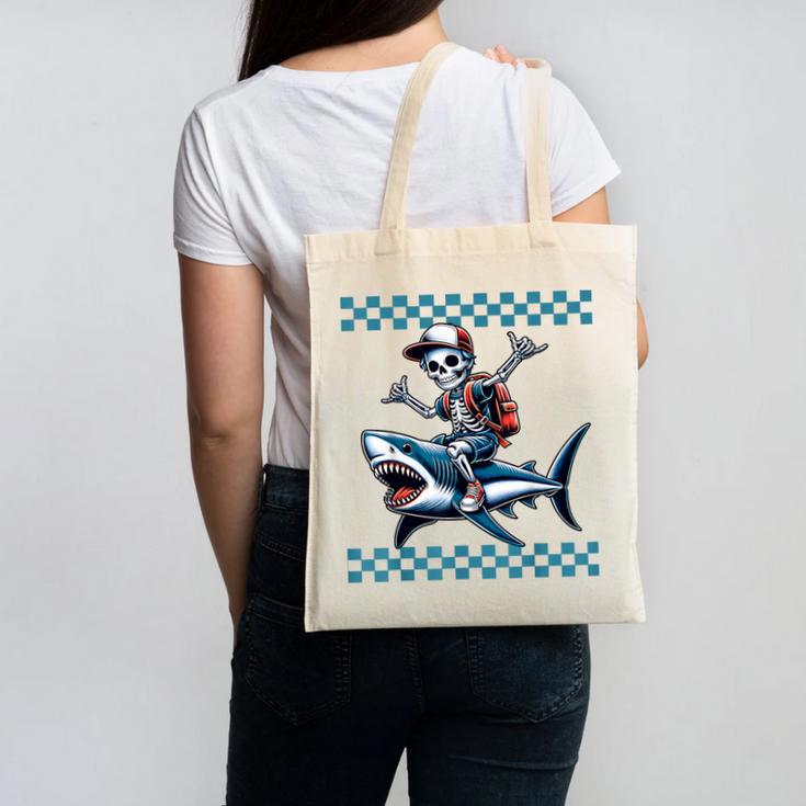 Boys Skeleton Riding a Shark Back To School Canvas Tote Bag