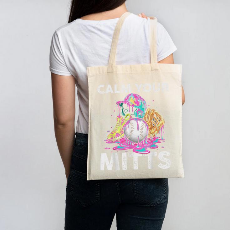 Calm Your Mitts Baseball Ice Cream Drip Crossed Bats Sport Canvas Tote Bag