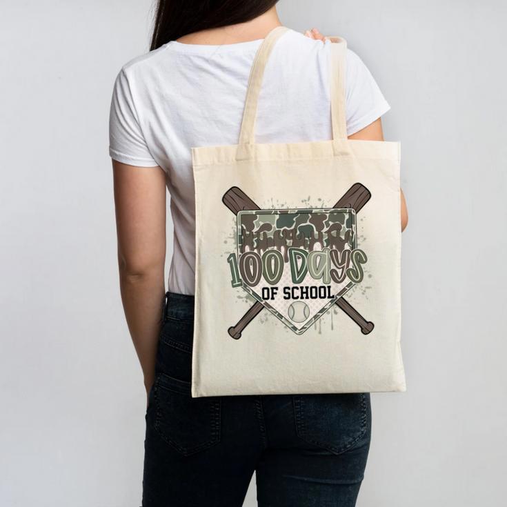 Camo 100 Days Of School Baseball Home Plate Drip Boy Kids Canvas Tote Bag