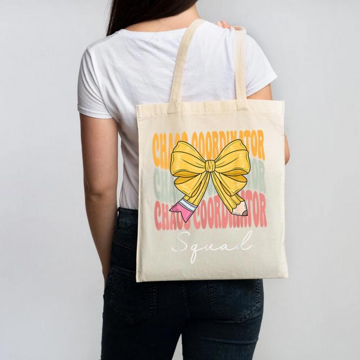 Chaos Coordinator Squad Groovy Coquette Bow Back To School Canvas Tote Bag