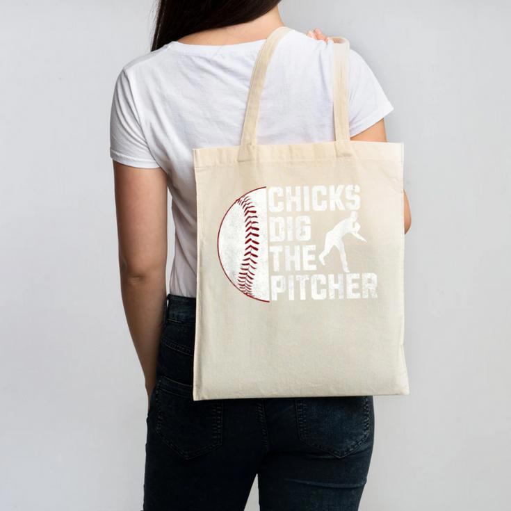 Chicks Dig The Pitcher Baseball Canvas Tote Bag