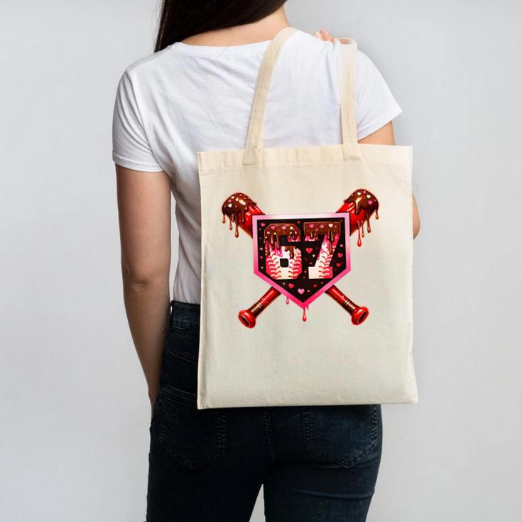 Chocolate 67 Drip Baseball Valentine Love Sports Canvas Tote Bag