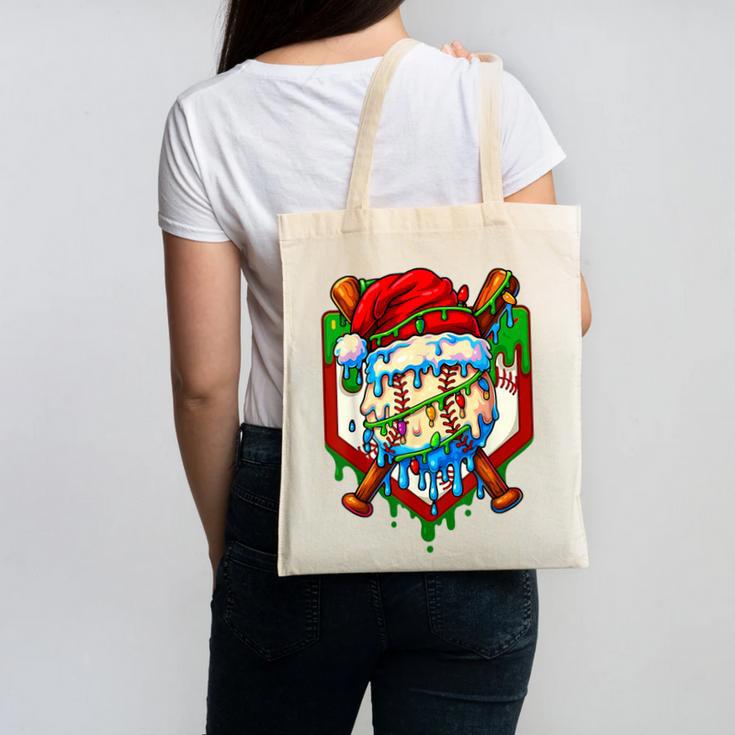 Christmas Baseball Ice Cream Drip Santa Baseball Player Kids Canvas Tote Bag