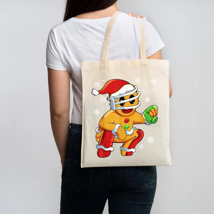 Christmas Gingerbread Man Baseball Player Catcher Canvas Tote Bag