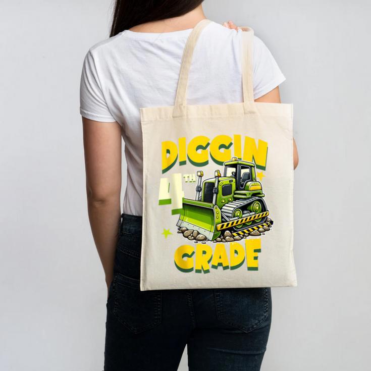 Diggin 4th Grade Bulldozer Back To School Canvas Tote Bag