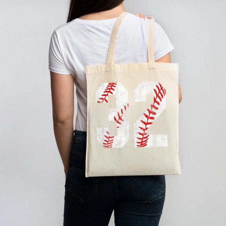 Distressed Baseball Number 32 Jersey Uniform Player Fan Canvas Tote Bag