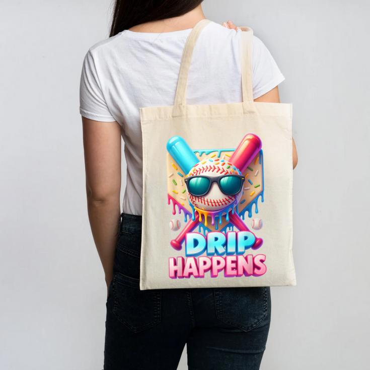 Drip Happens Baseball Ice Cream Bat And Ball With Sunglasses Canvas Tote Bag