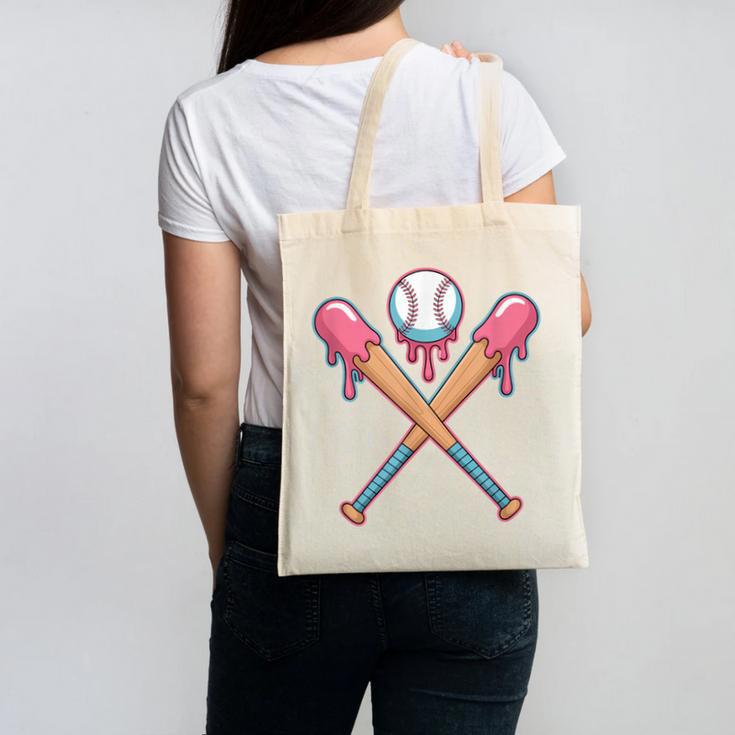 Dripping Pink Baseball Crossed Bats Summer Canvas Tote Bag