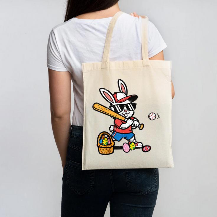 Easter Bunny Baseball Player Batter Rabbit Boys Kids Men Canvas Tote Bag