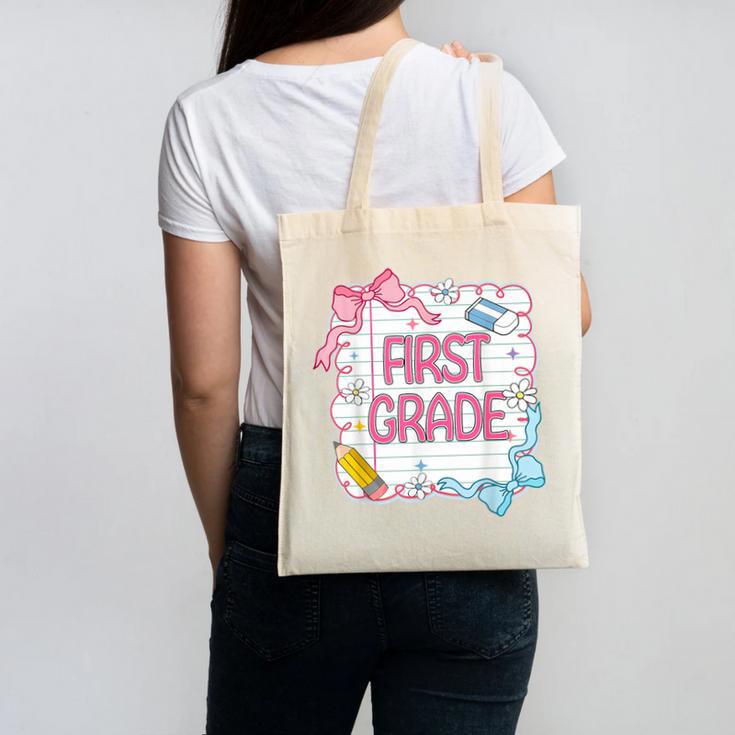 First Grade Back To School Girls Kids Coquette Bows Retro Canvas Tote Bag