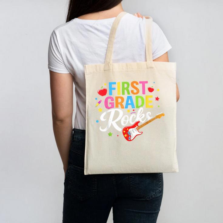 First Grade Rocks Colorful Back To School Guitar Canvas Tote Bag