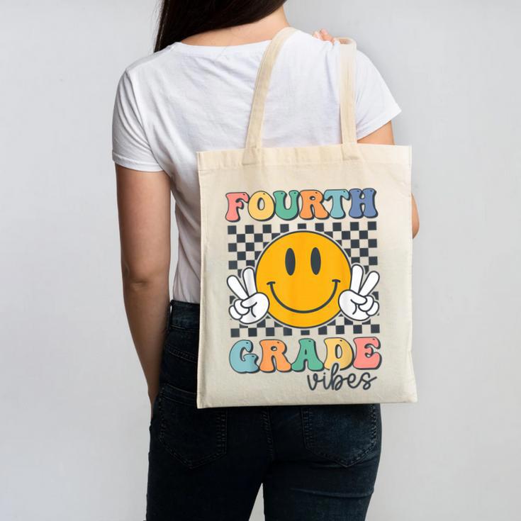 Fourth Grade Vibes Retro Smile Back To School 4th Grade Team Canvas Tote Bag