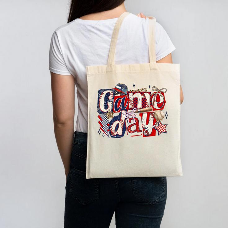 Game Day Baseball Leopard Coquette Bow Mama Mom Sister Canvas Tote Bag