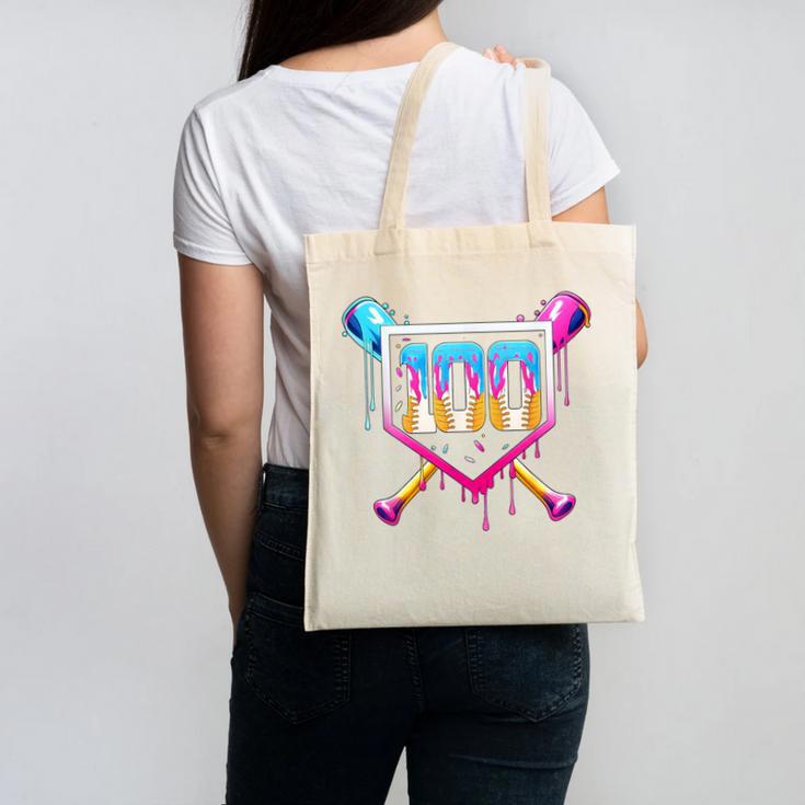 Happy 100 Days Of School Baseball Drip 100th Day Of School Canvas Tote Bag