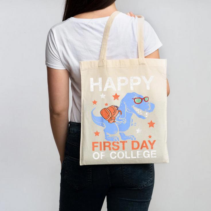 Happy First Day Of College T Rex Dinosaur Back To School Canvas Tote Bag