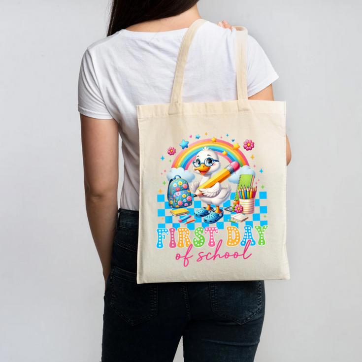 Happy First Day Of School Goose Cute Duck Back To School Canvas Tote Bag