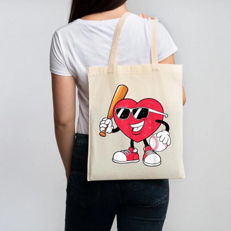 Heart Play Baseball Valentine's Day Teens Boys Girls Kids Canvas Tote Bag