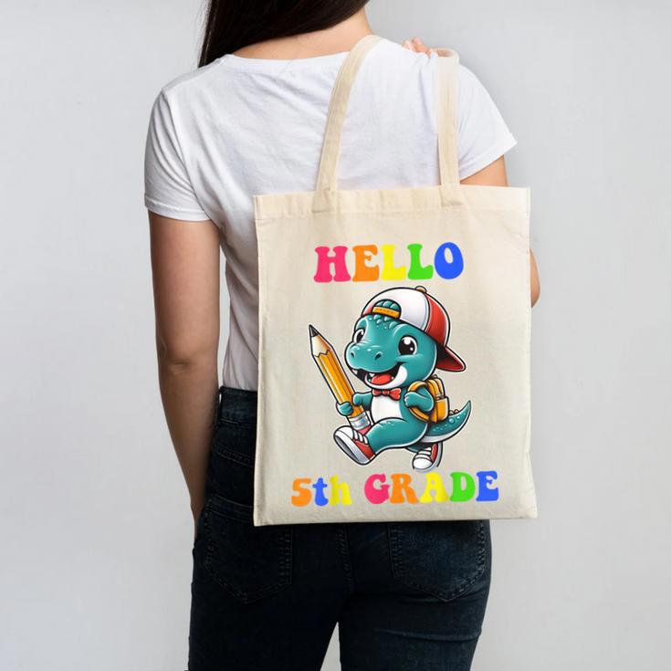 Hello 5th Grade Cute Dinosaur Back To School Boys Kids Girls Canvas Tote Bag