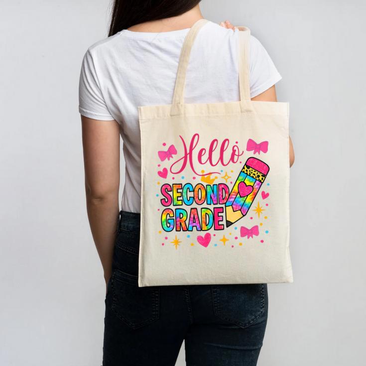 Hello Second Grade Colorful Pencil Tie Dye Back To School Canvas Tote Bag