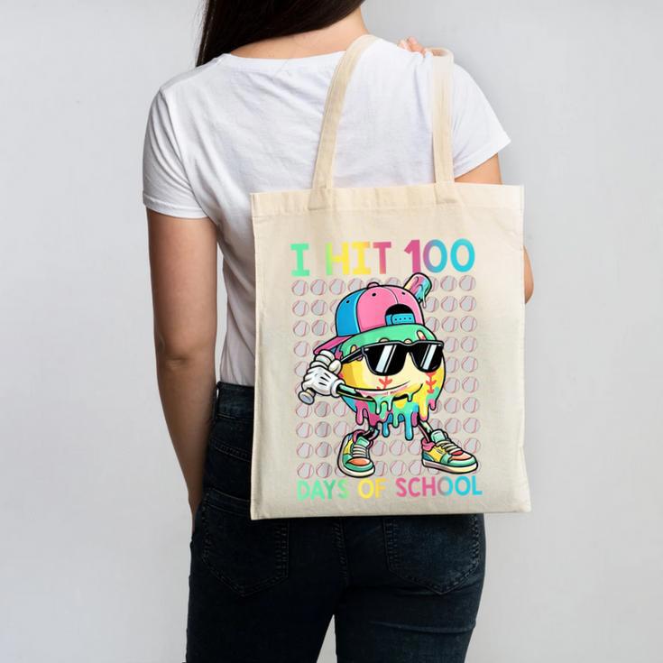 I Hit 100 Days Of School Baseball Drip 100th Day Of School Canvas Tote Bag