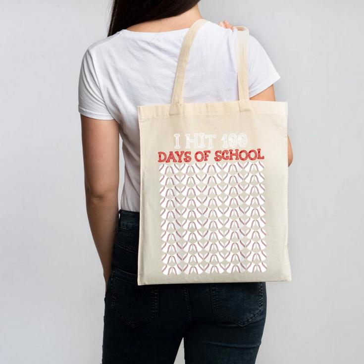 I Hit 100 Days Of School Baseball Lover Teacher Student Canvas Tote Bag