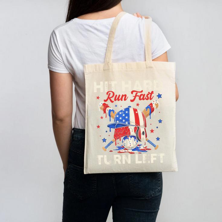 Hit Hard Run Fast Turn Left Baseball Cream Drip Crossed Bats Canvas Tote Bag